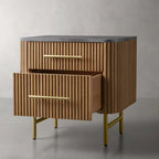 Finnley Closed Nightstand with Marble Stone Cabinet Wood Surfaces Tops 2-Drawer Bedside Nightside Table