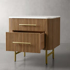 Finnley Closed Nightstand with Marble Stone Cabinet Wood Surfaces Tops 2-Drawer Bedside Nightside Table