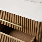 Finnley Closed Nightstand with Marble Stone Cabinet Wood Surfaces Tops 2-Drawer Bedside Nightside Table