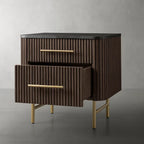 Finnley Closed Nightstand with Marble Stone Cabinet Wood Surfaces Tops 2-Drawer Bedside Nightside Table