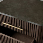 Finnley Closed Nightstand with Marble Stone Cabinet Wood Surfaces Tops 2-Drawer Bedside Nightside Table