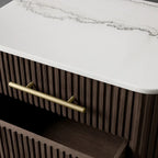 Finnley Closed Nightstand with Marble Stone Cabinet Wood Surfaces Tops 2-Drawer Bedside Nightside Table