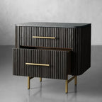 Finnley Closed Nightstand with Marble Stone Cabinet Wood Surfaces Tops 2-Drawer Bedside Nightside Table