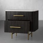 Finnley Closed Nightstand with Marble Stone Cabinet Wood Surfaces Tops 2-Drawer Bedside Nightside Table