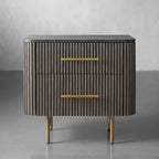 Finnley Closed Nightstand with Marble Stone Cabinet Wood Surfaces Tops 2-Drawer Bedside Nightside Table
