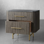 Finnley Closed Nightstand with Marble Stone Cabinet Wood Surfaces Tops 2-Drawer Bedside Nightside Table