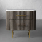 Finnley Closed Nightstand with Marble Stone Cabinet Wood Surfaces Tops 2-Drawer Bedside Nightside Table