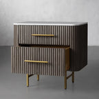 Finnley Closed Nightstand with Marble Stone Cabinet Wood Surfaces Tops 2-Drawer Bedside Nightside Table
