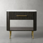 Finnley Open Nightstand with Natural Stone Top Bedside Nightside Table Wood ONE-Drawer Cabinet