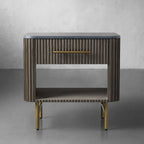 Finnley Open Nightstand with Natural Stone Top Bedside Nightside Table Wood ONE-Drawer Cabinet