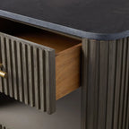 Finnley Open Nightstand with Natural Stone Top Bedside Nightside Table Wood ONE-Drawer Cabinet