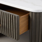 Finnley Open Nightstand with Natural Stone Top Bedside Nightside Table Wood ONE-Drawer Cabinet