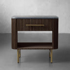 Finnley Open Nightstand with Natural Stone Top Bedside Nightside Table Wood ONE-Drawer Cabinet