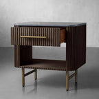 Finnley Open Nightstand with Natural Stone Top Bedside Nightside Table Wood ONE-Drawer Cabinet