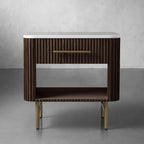 Finnley Open Nightstand with Natural Stone Top Bedside Nightside Table Wood ONE-Drawer Cabinet