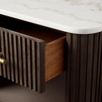 Finnley Open Nightstand with Natural Stone Top Bedside Nightside Table Wood ONE-Drawer Cabinet