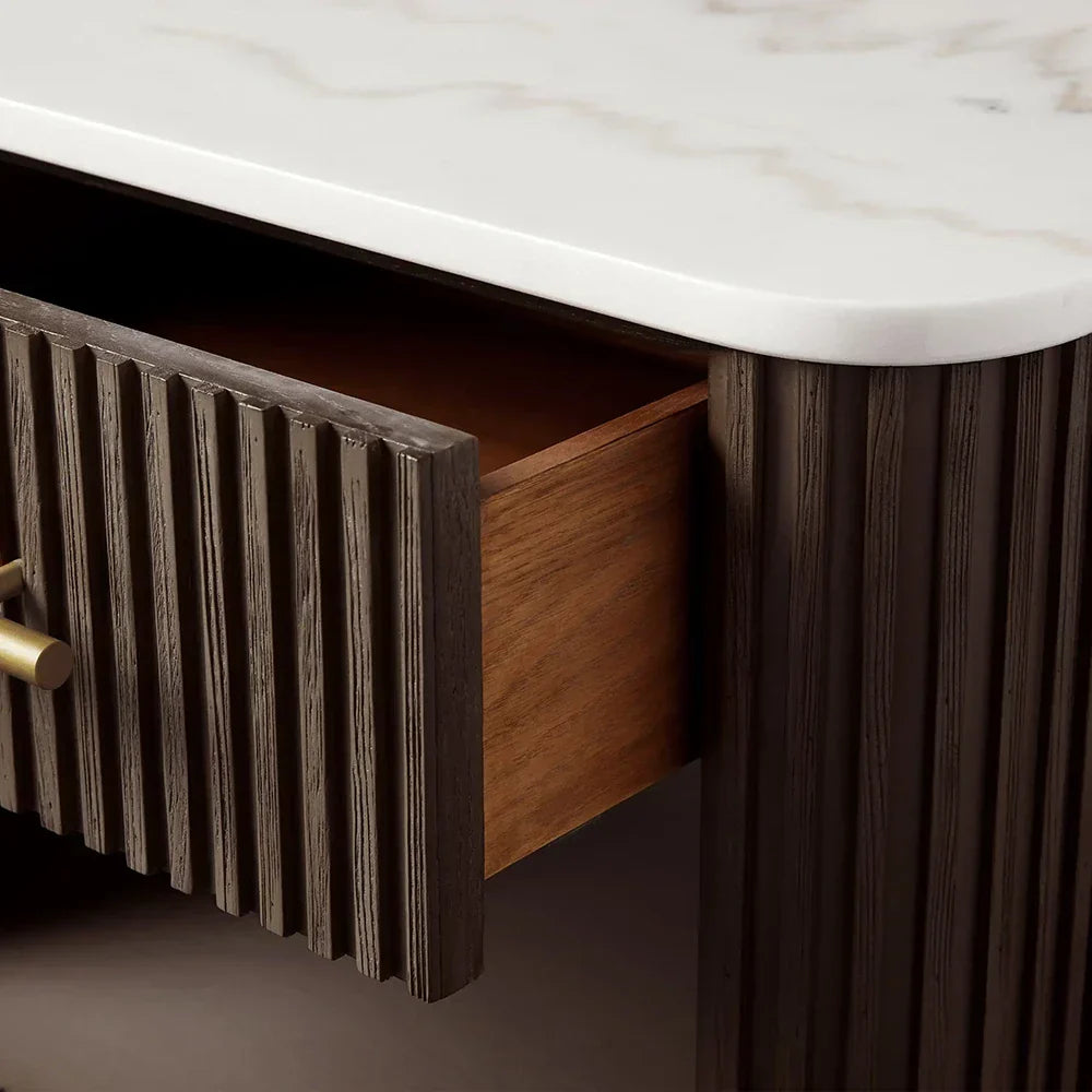 Finnley Open Nightstand with Natural Stone Top Bedside Nightside Table Wood ONE-Drawer Cabinet