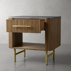 Finnley Open Nightstand with Natural Stone Top Bedside Nightside Table Wood ONE-Drawer Cabinet