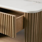 Finnley Open Nightstand with Natural Stone Top Bedside Nightside Table Wood ONE-Drawer Cabinet