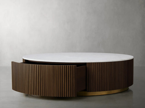 Finnley Round Storage Coffee Table Stone Top Center Tea Table
