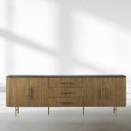 Finnley Marble Top Sideboard Buffet Cabinet wood Media TV Drawers  Cabinet Entrance Cabinet