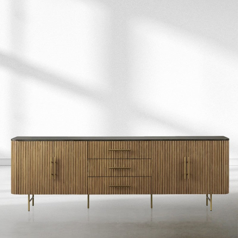 Finnley Marble Top Sideboard Buffet Cabinet wood Media TV Drawers  Cabinet Entrance Cabinet