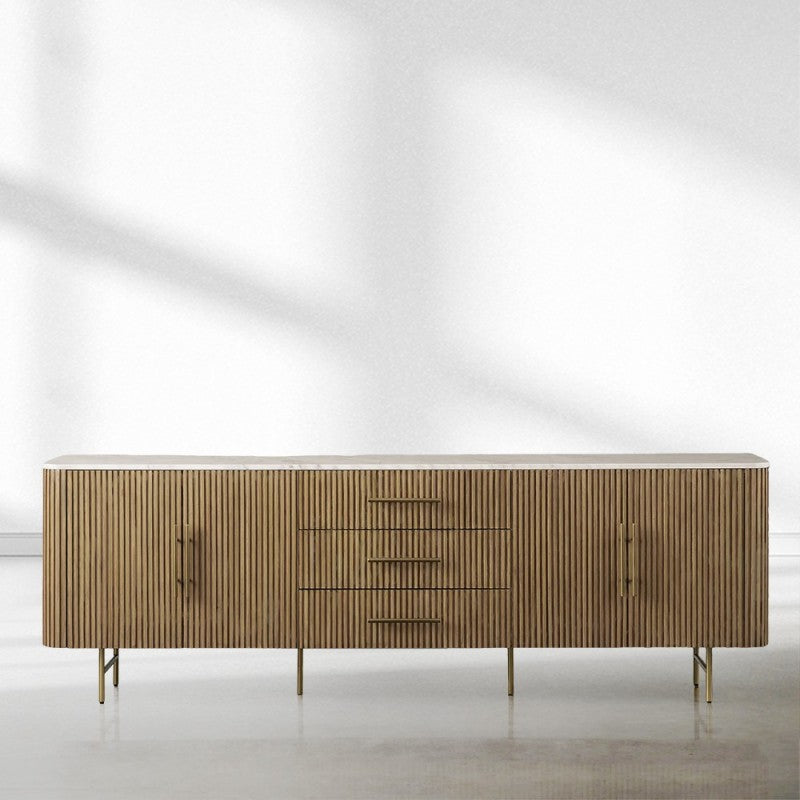 Finnley Marble Top Sideboard Buffet Cabinet wood Media TV Drawers  Cabinet Entrance Cabinet