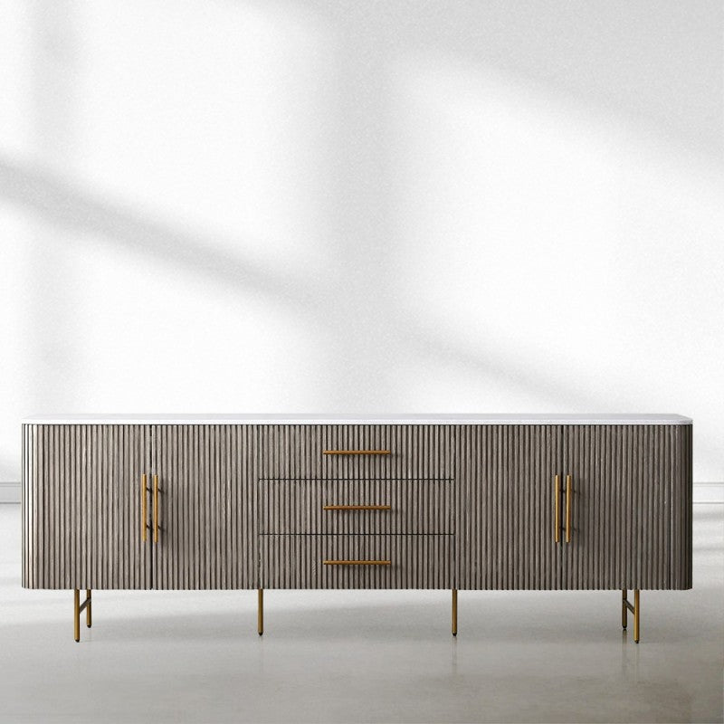 Finnley Marble Top Sideboard Buffet Cabinet wood Media TV Drawers  Cabinet Entrance Cabinet
