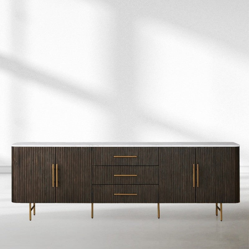 Finnley Marble Top Sideboard Buffet Cabinet wood Media TV Drawers  Cabinet Entrance Cabinet