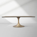 Aero Solid Wood Top Dining Table Tulip Rectangular Dining Table with Cast Steel Pedestal Base