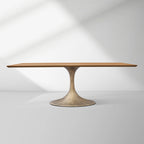 Aero Solid Wood Top Dining Table Tulip Rectangular Dining Table with Cast Steel Pedestal Base