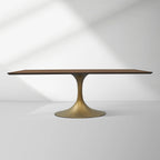 Aero Solid Wood Top Dining Table Tulip Rectangular Dining Table with Cast Steel Pedestal Base