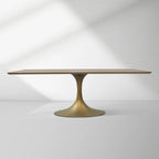 Aero Solid Wood Top Dining Table Tulip Rectangular Dining Table with Cast Steel Pedestal Base