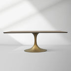 Aero Solid Wood Top Dining Table Tulip Rectangular Dining Table with Cast Steel Pedestal Base