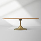 Aero Solid Wood Top Dining Table Tulip Rectangular Dining Table with Cast Steel Pedestal Base