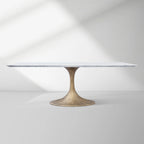 Aero Marble Stone Top Dining Table Tulip Rectangular Dining Table with Cast Steel Pedestal Base