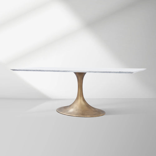 Aero Marble Stone Top Dining Table Tulip Rectangular Dining Table with Cast Steel Pedestal Base