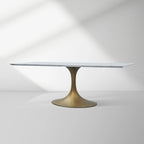 Aero Marble Stone Top Dining Table Tulip Rectangular Dining Table with Cast Steel Pedestal Base