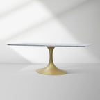 Aero Marble Stone Top Dining Table Tulip Rectangular Dining Table with Cast Steel Pedestal Base