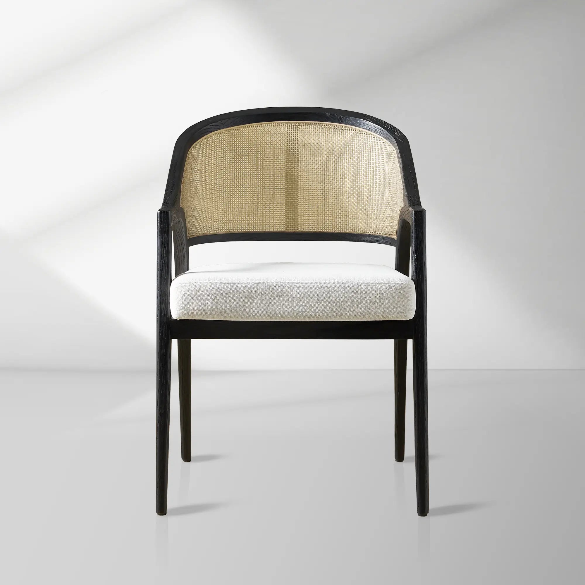 Aimee Oak Wood Dining Side Chair Rattan Cane Living Room Chairs with Upholstered
