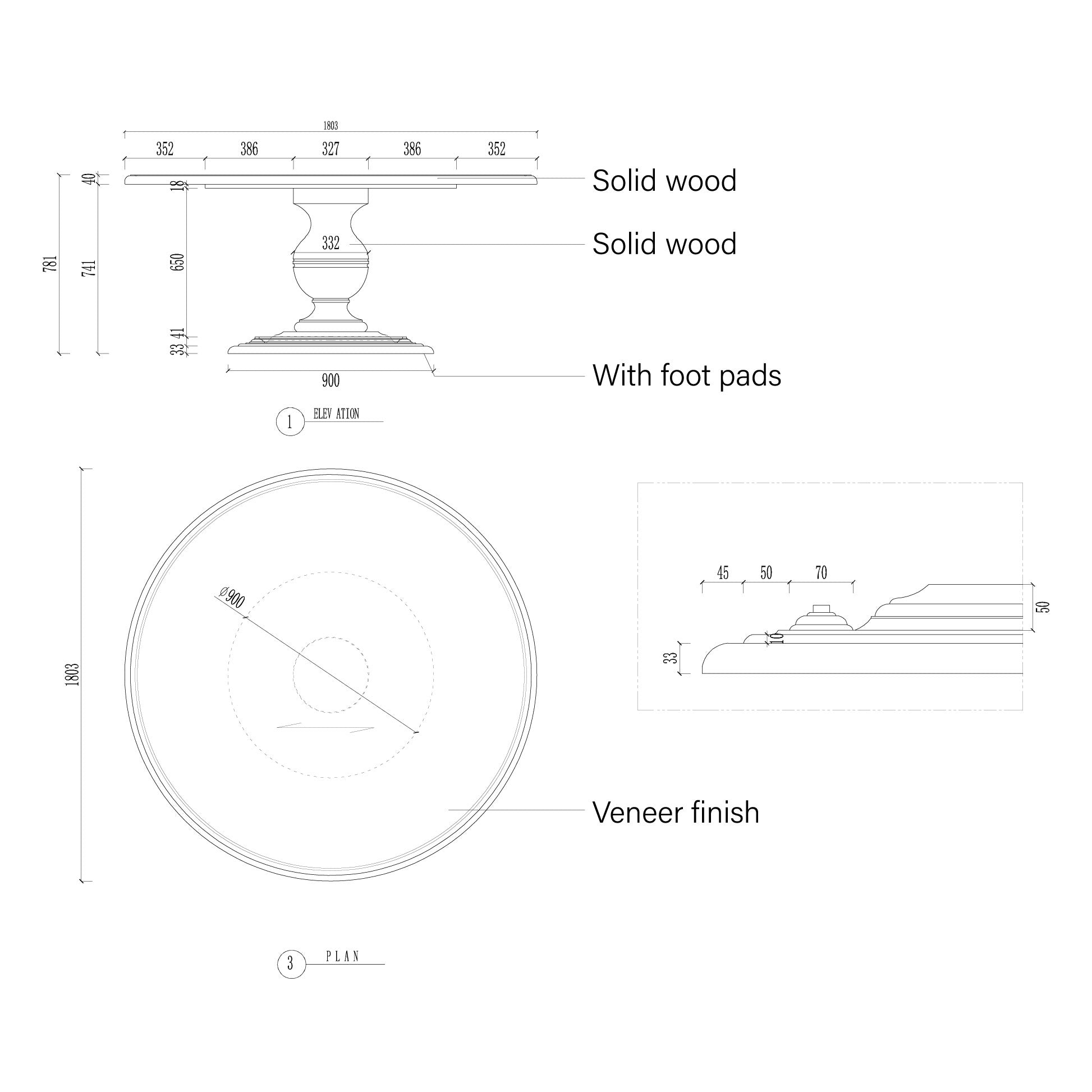 Asolo Round Tulipwood Dining Table Hand-Carved Base