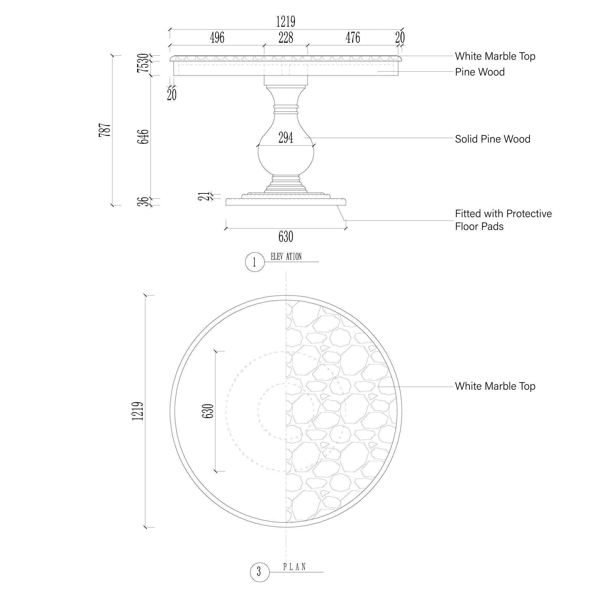Luca Round Natural Stone Tabletop Dining Table With Pine Base