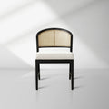 Chaise de salle à manger Aimee en bois avec dossier en rotin, chaises de salon rembourrées de style milieu du siècle