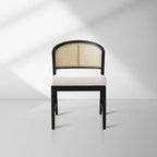 Chaise de salle à manger Aimee en bois avec dossier en rotin, chaises de salon rembourrées de style milieu du siècle