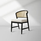 Chaise de salle à manger Aimee en bois avec dossier en rotin, chaises de salon rembourrées de style milieu du siècle