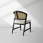 Chaise de salle à manger Aimee en bois avec dossier en rotin, chaises de salon rembourrées de style milieu du siècle