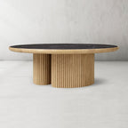 Aster Wood Oak Round Coffee Table Contemporary Sofa Center Tea Table
