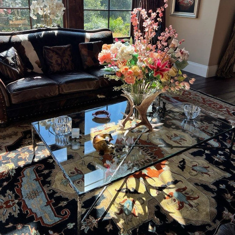 Thaddeus Metal Rectangular Glass Coffee Table Hand-Forged Living Sofa Center Tea Table