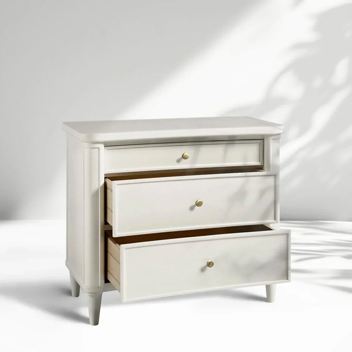 Henley Nightstand with Solid Mahogany Nightside Tables 3-Drawer Cabinet Brass Pulls