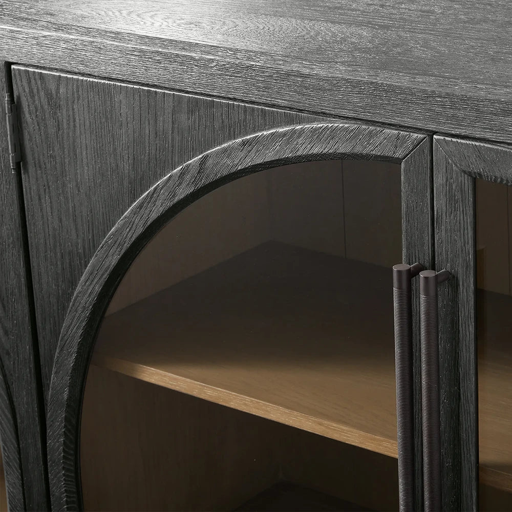 Hattie Oak Wood Buffet Sideboard Vintage Arched TV Cabinets Hatments Entrance Cabinets
